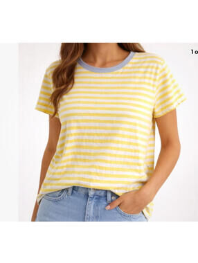 Free Assembly Women's Yellow White Striped T Shirt – Organic Cotton Size Small